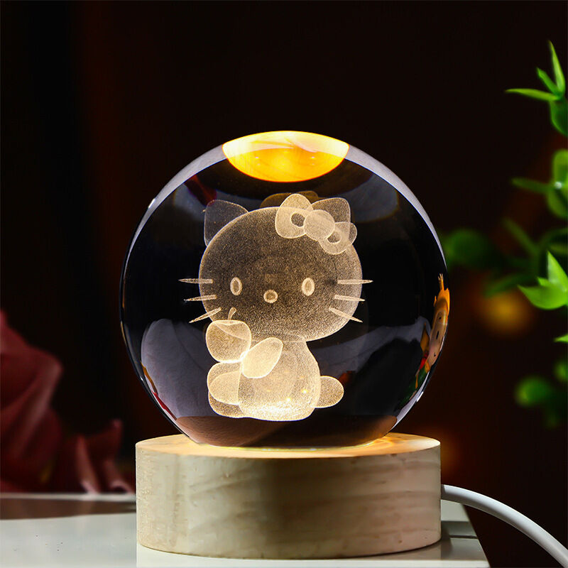 Veilleuse boule de cristal sculptée en 3D