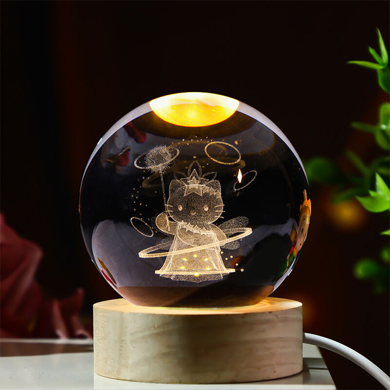 Veilleuse boule de cristal sculptée en 3D